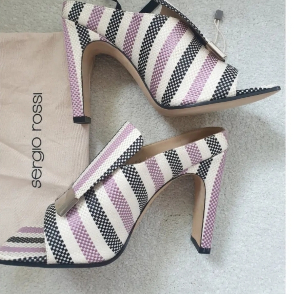 Sergio Rossi Women's Heels - Purple, Black, and Cream Size 39